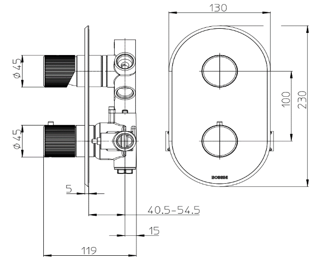 Внешняя часть двухрычажного термостата на 2-5 потребителей BOSSINI PLY Z00932.030 цвет Хром