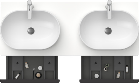 Тумба подвесная под две раковины DURAVIT D-Neo DE4950B1818 1400 мм х 550 мм, с 2 выдвижными ящиками и открытой полкой, белый матовый