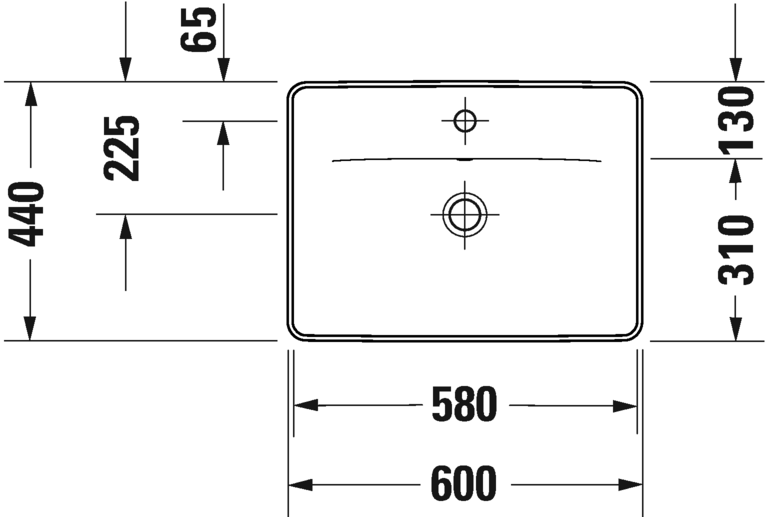Раковина встраиваемая сверху Duravit D-Neo 0357600027 600 мм х 440 мм, с переливом, с отверстием под смеситель, белая