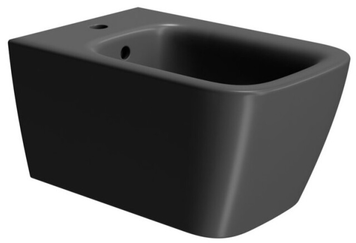 Биде подвесное GSI NUBES 9665FR5126 550 мм х 350 мм, с отверстием под смеситель, с переливом, с креплением, цвет Чёрный матовый Ardesia (старый артикул 9665126/ 9665FR2126)