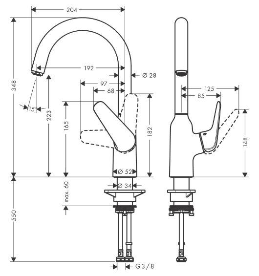Однорычажный смеситель ля кухни HANSGROHE Focus M42 71802000 220 мм, 1 jet, цвет Хром