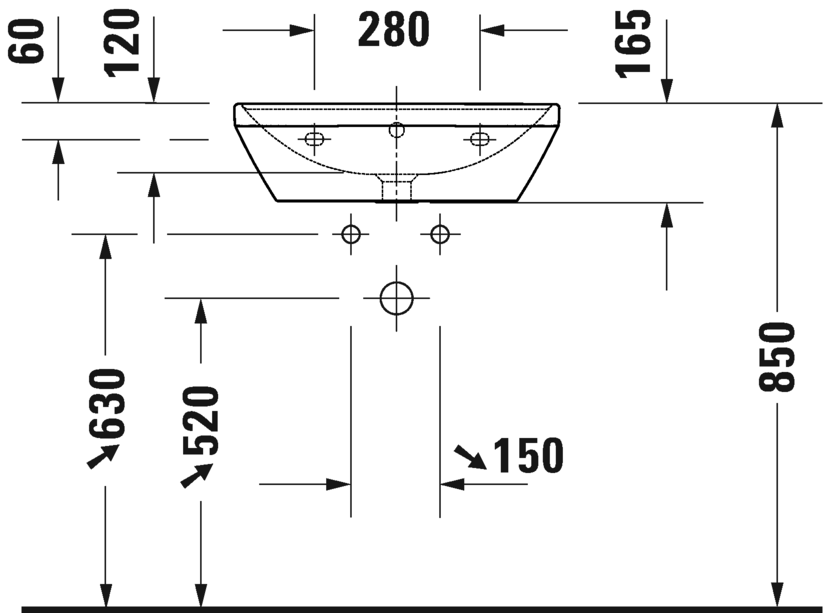 Раковина подвесная Duravit D-Neo 2366550000 550 мм х 440 мм, с переливом, с отверстием под смеситель, белая