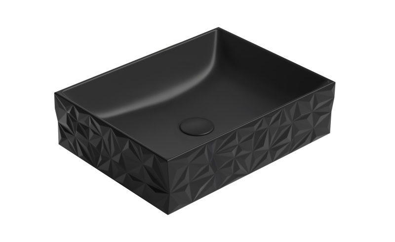 Раковина накладная GSI KUBE X DIAMANTE 944026 500 мм х 370 мм, без отверстия под смеситель, без перелива, цвет Чёрный матовый Ardesia