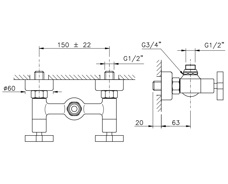 Смеситель под душевую стойку без излива NICOLAZZI MAC KINLEY 05 2225CR29 Хром
