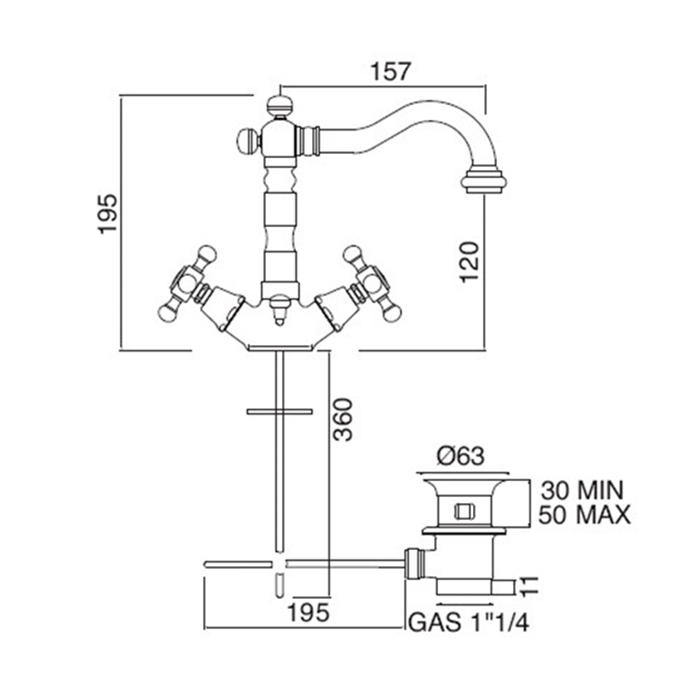 РАСПРОДАЖА Смеситель для раковины SBORDONI Londra LO87BR c донным клапаном, бронза