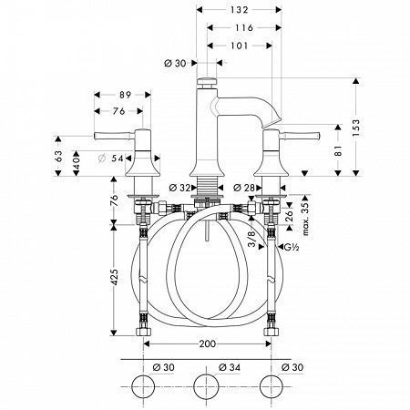 Смеситель для раковины на 3 отверстия Hansgrohe Talis Classic 14113000 Хром (изделие снято с производства)