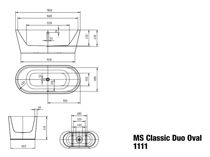 Ванна из сталь-эмали отдельностоящая Kaldewei Meisterstuck Classic Duo Oval Mod 1111-4002 2026.4075.3001 1800 х 800 мм с покрытием Perl-Effekt