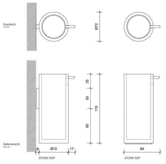 Дозатор жидкого мыла настенный  DECOR WALTHER  STONE WSP   0972265   17 X Ø 7 X 10 см, 200 мл, из композита Solid Surface, цвет черный/сталь матовая