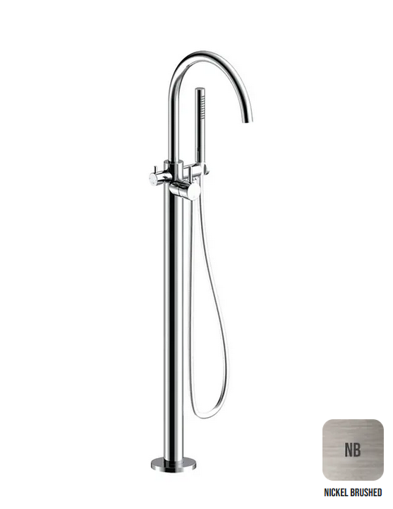 Однорычажный напольный смеситель для ванны с ручным душем ALMAR WASH BASIN E216000.NB излив 277 мм, цвет Nickel Brushed