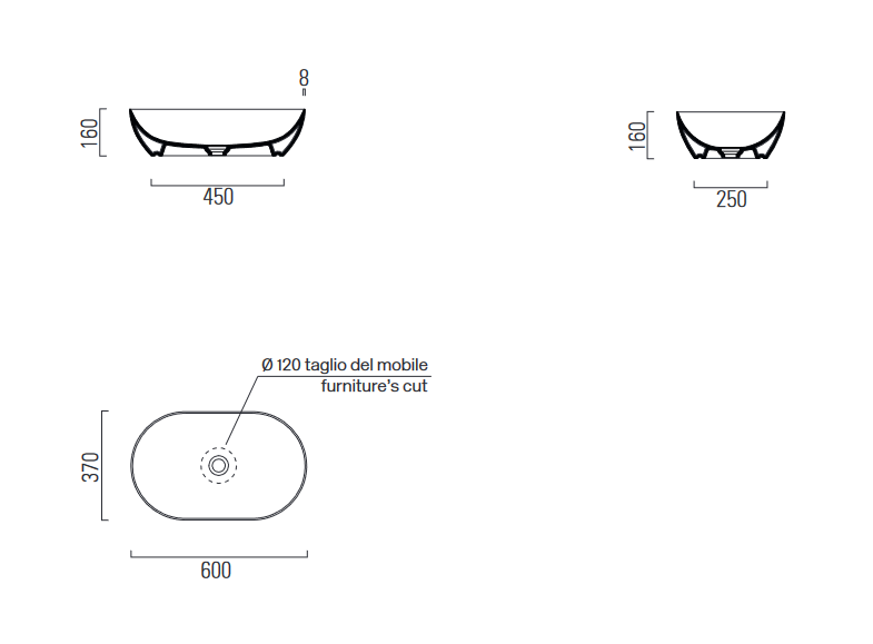 Овальная раковина-чаша накладная GSI PURA 883424 600 мм х 370 мм, без перелива, без отверстия под смеситель, цвет матовый Blush