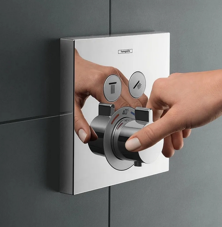 Квадратная наружная часть термостата Hansgrohe Shower Select 15763140 для 2 потребителей, Цвет шлифованная бронза