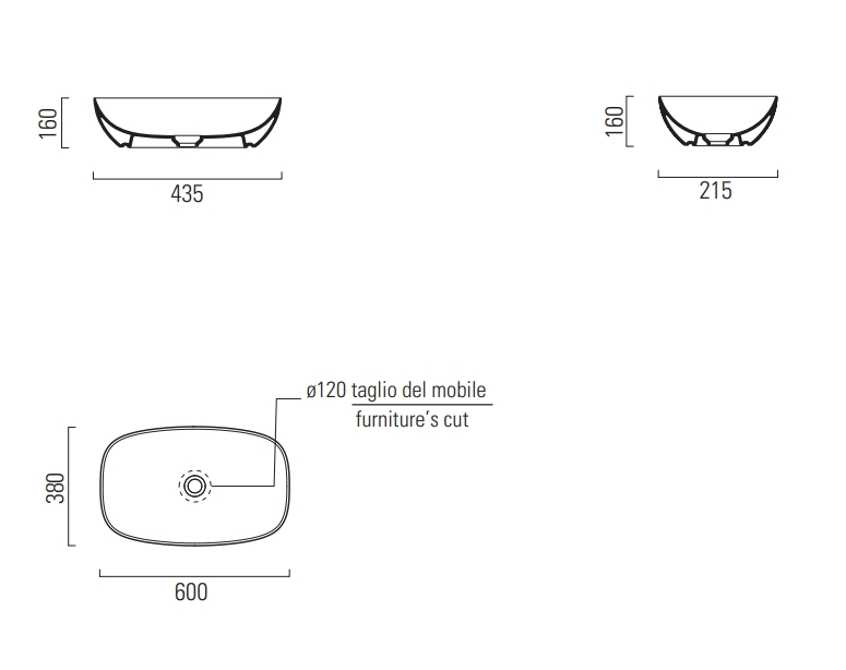 УЦЕНКА  Раковина - чаша GSI NUBES  978311_УЦ/1   600 мм х 380 мм, без отверстия под смеситель, без перелива, белая глянцевая / Дефект: укол в эмали