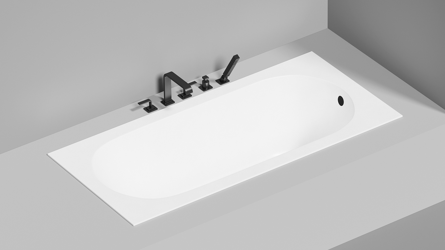 Встраиваемая овальная ванна SALINI ORNELLA KIT 102423M 700х1690х600 мм, S-Stone, регулируемые ножки, донный клапан "Click-Clack", сифон, интегрированный слив-перелив, цвет Белый матовый