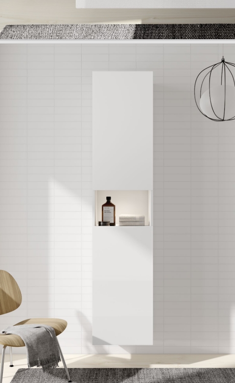 Высокий шкаф - пенал с освещением KEUCO STAGELINE 32831 290101 360 мм х 400 мм х 1800 мм, с 1 полкой в середине и 4 полками, инокс матовый/инокс матовый