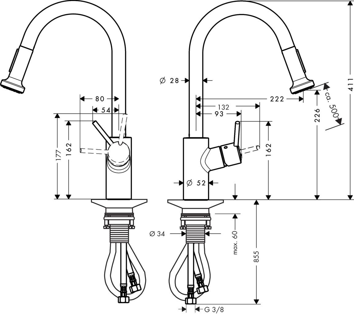 Смеситель Hansgrohe Talis S2 Variarc 14877000 для кухонной мойки с вытяжным душем 