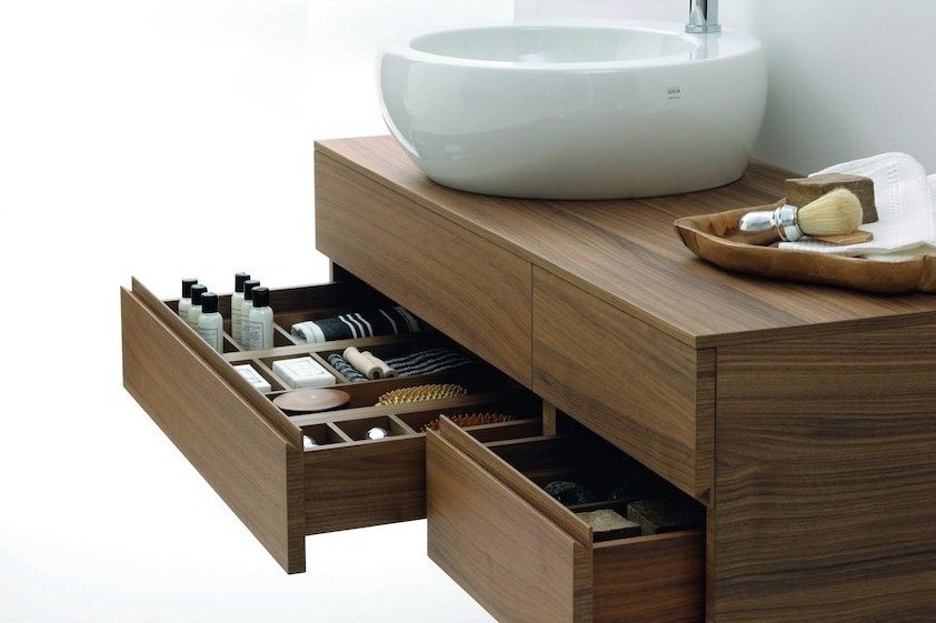 Тумба  под раковину  Laufen   Alessi One  4.2412.1.097.630.1  120 см, цвет орех, 4 ящика, вырез слева для раковины 8.1897.1