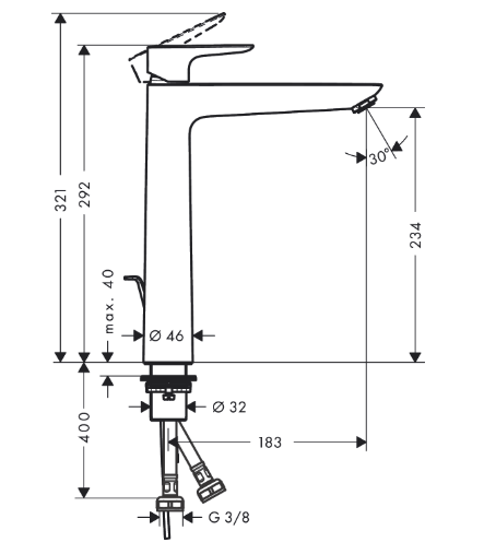 Смеситель для раковины Hansgrohe Talis E 71710140 с донным клапаном, шлифованная бронза