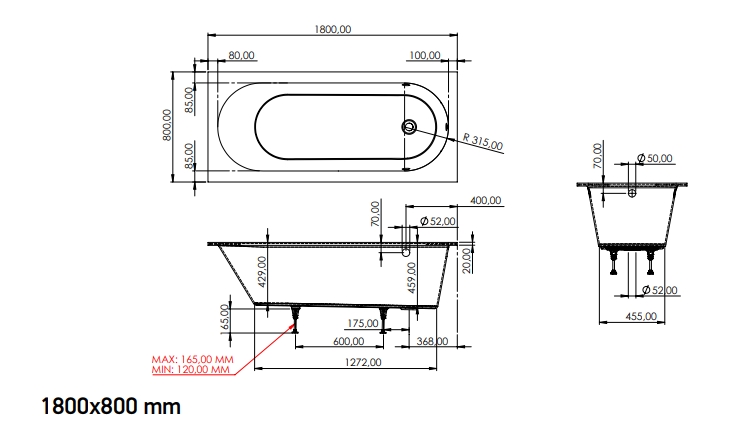 Ванна встраиваемая ARTCERAM SIMPLE ACW011 01  1800 х 800 мм, с регулируемыми ножками, цвет Белый глянцевый (Снимается с производства)
