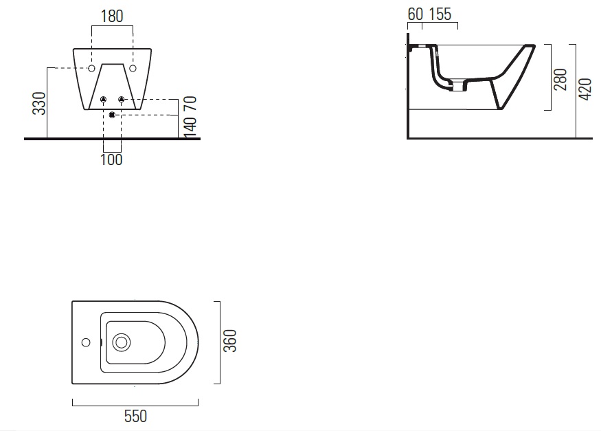 Биде подвесное GSI KUBE X 9465FR5111 550 мм х 360 мм, с отверстием под смеситель, с переливом, с креплением, цвет Белый глянцевый (старый артикул 9465111 /  9465FR2111)