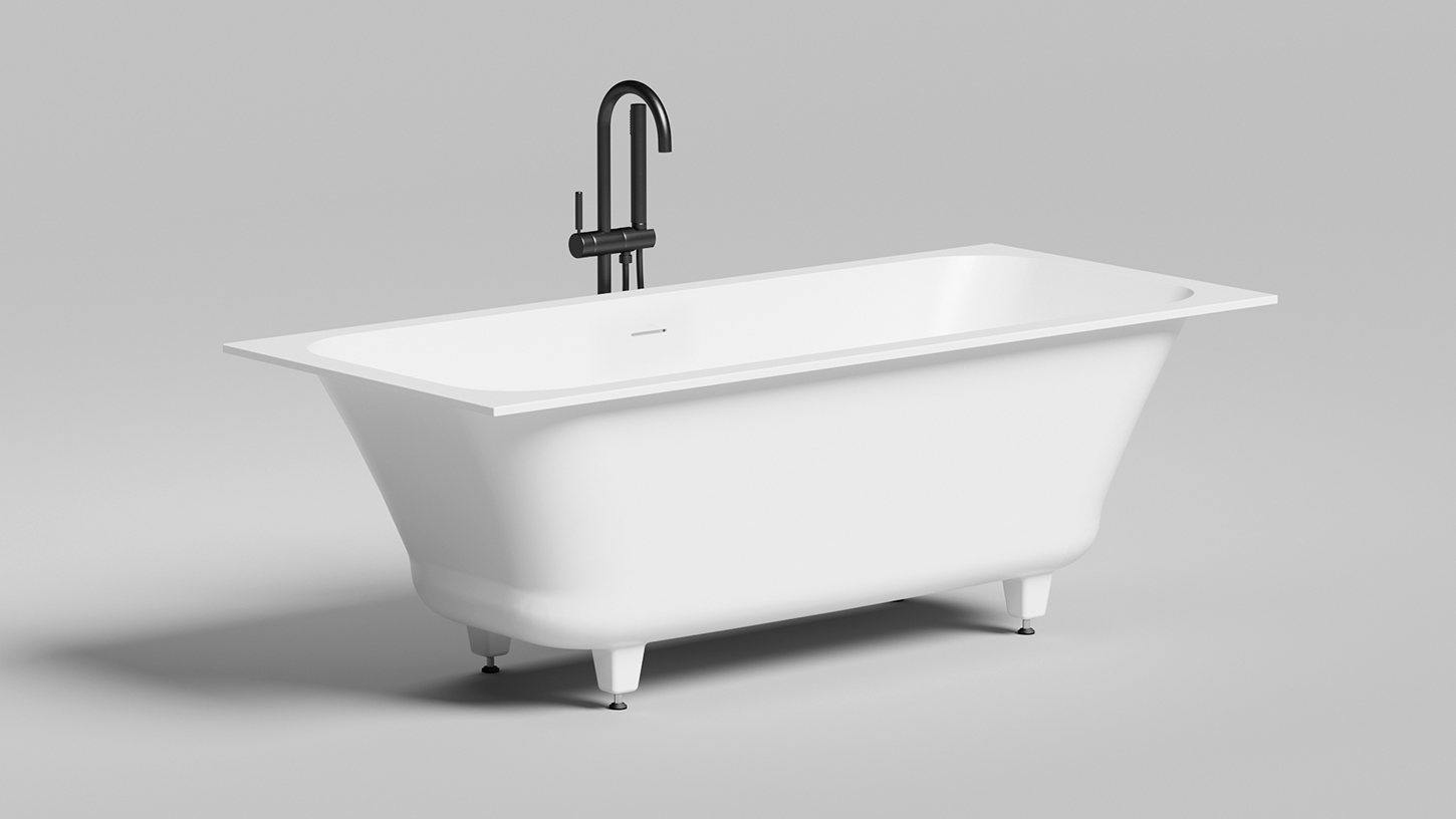 Встраиваемая прямоугольная ванна SALINI ORLANDA AXIS KIT 103323M 750х1700х600 мм, с регулируемыми ножками, из S-Stone, слив-перелив, сифон, донный клапан, цвет Белый матовый