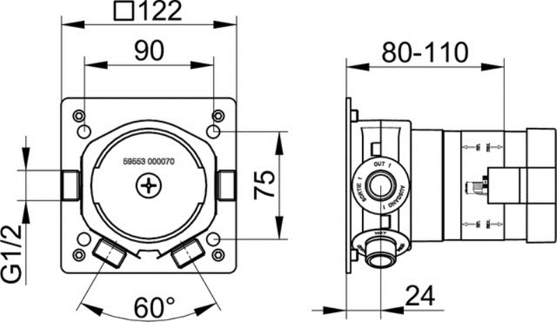 Встраиваемая функциональная часть для смесителя с термостатом Keuco IXMO 59553 000070