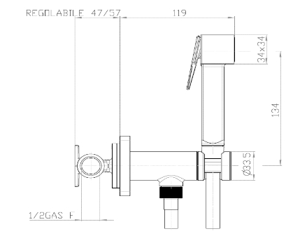 Гигиенический душ со смесителем Bossini Paloma Brass E37005B.021 Золото (комплект)