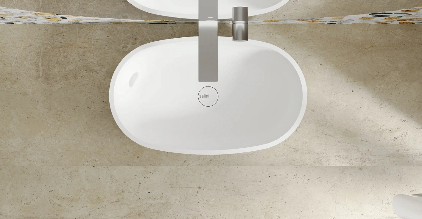 Раковина накладная овальная SALINI GLORIA 05 1102205M 385х640х145мм, S-Stone, без донного клапана, цвет Белый матовый