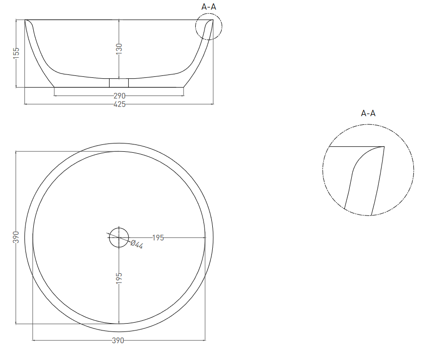 Раковина накладная круглая SALINI ALDA 02 1102210M 425х425х155мм, S-Stone, без донного клапана, цвет Белый матовый