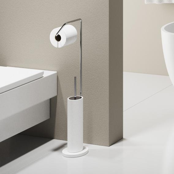 Стойка напольная с ершиком, держателем туалетной бумаги  DECOR WALTHER  STONE SBK    0973555  цвет белый матовый/сталь матовая