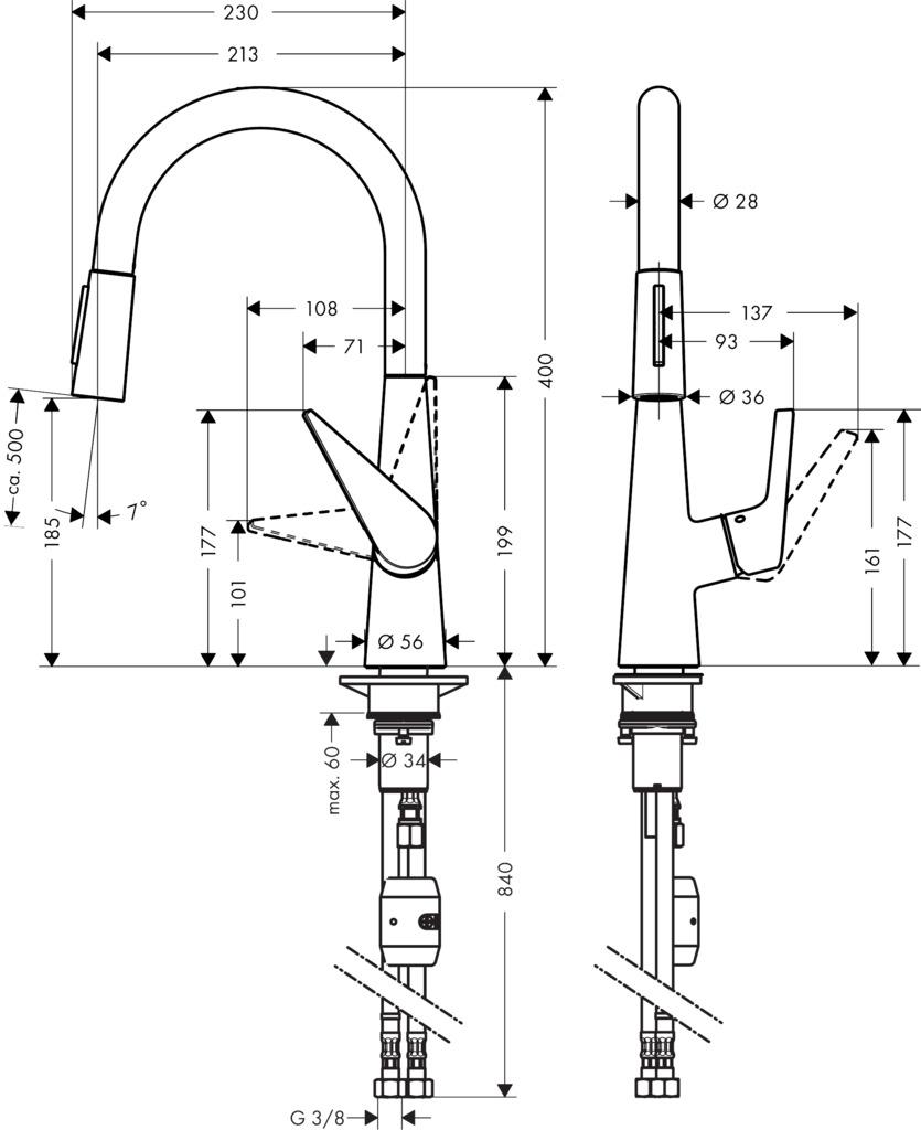 Смеситель Hansgrohe Talis S 72813800 для кухонной мойки с вытяжным душем