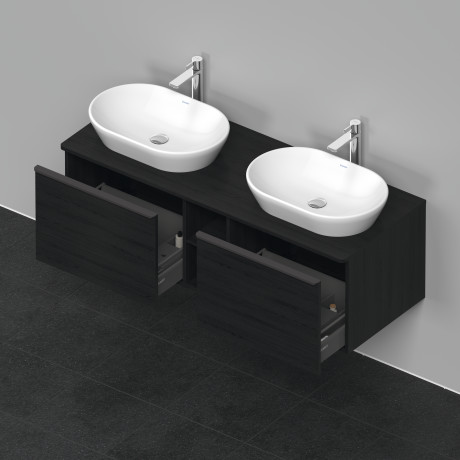 Тумба подвесная под две раковины DURAVIT D-Neo DE4950B1616 1400 мм х 550 мм, с 2 выдвижными ящиками и открытой полкой, чёрный дуб