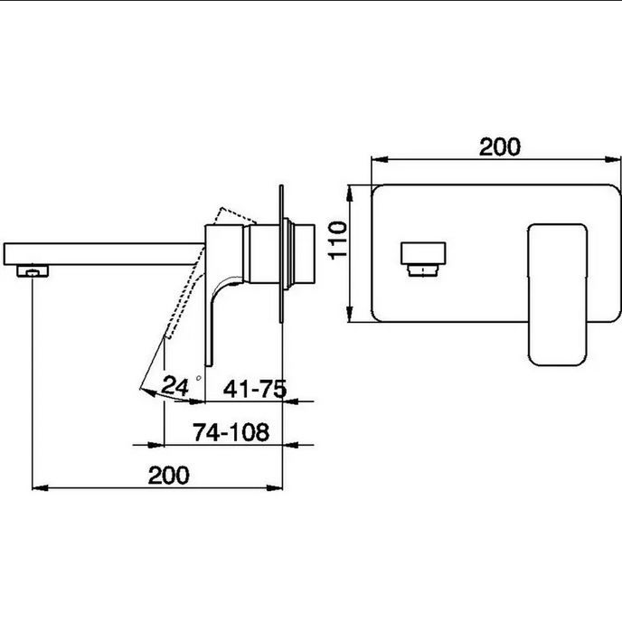 Внешняя часть онорычажного настенного смесителя для раковины CISAL Cubic CU00551221 излив 200 мм, цвет Хром