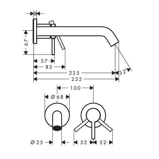 Однорычажный настенный смеситель для раковины Hansgrohe Tecturis S 73351700 скрытого монтажа, цвет Белый матовый