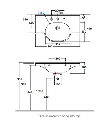 Раковина подвесная GLOBO MODE ME080BI 800 мм х 490 мм х 200 мм, c отверстием под смеситель, с переливом, белая глянцевая