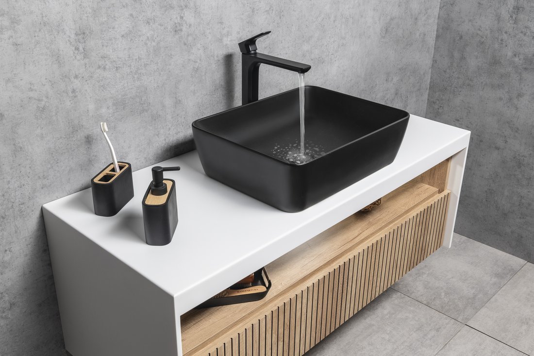 Раковина накладная GSI NUBES 903726 500 мм х 380 мм, без отверстия под смеситель, без перелива, цвет чёрный матовый Ardesia