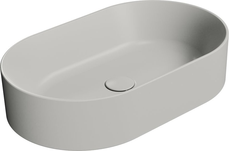 Раковина накладная овальная GSI KUBE X 945817 600 мм х 370мм, без отверстия под смеситель, без перелива, цвет Cenere Matte