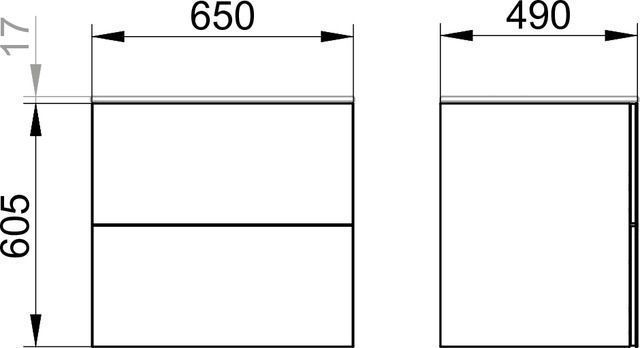 Тумба подвесная под раковину KEUCO PLAN 32953 180000 490 мм х 650 мм, c 2 выдвижными ящиками, кашемир матовый/кашемир глянцевый