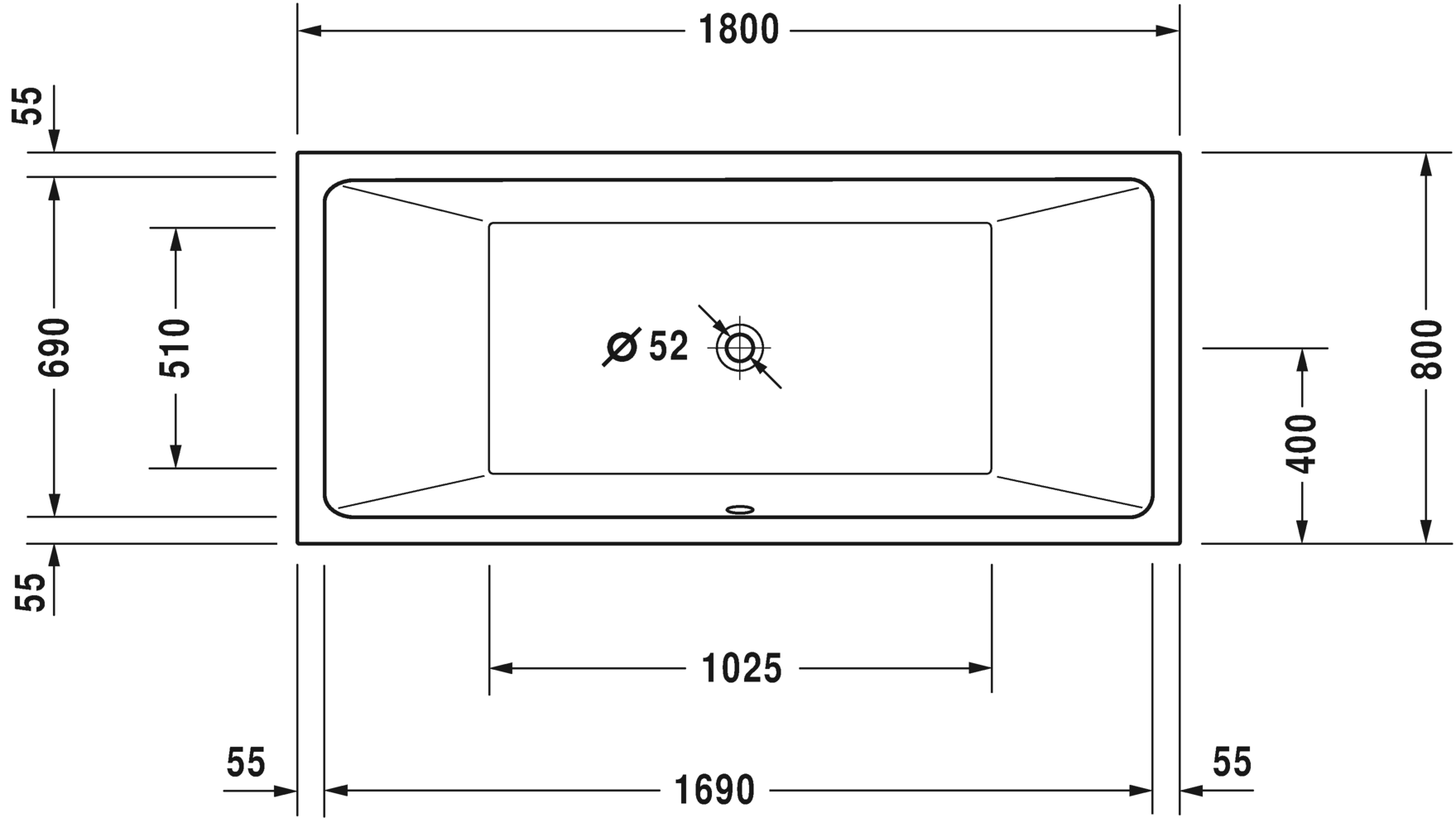 Акриловая ванна Duravit Vero Air 700413000000000 1800 х 800 c двумя наклонами для спины, встраиваемая версия, белая