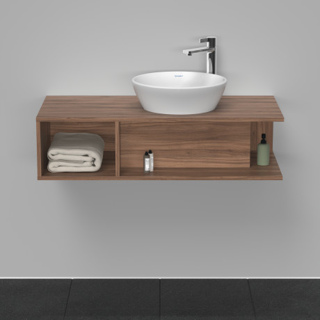 Тумба подвесная под раковину справа DURAVIT D-Neo DE493907979 1000 мм х 480 мм, с открытой боковой полкой слева и консолью, орех натуральный