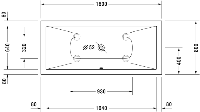 Ванна из композитного материала встраиваемая Duravit DuraSquare 700426000000000 1800 х 800