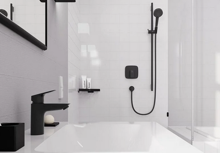 Однорычажный смеситель для раковины HANSGROHE Logis 71107670 с донным клапаном, цвет Чёрный матовый