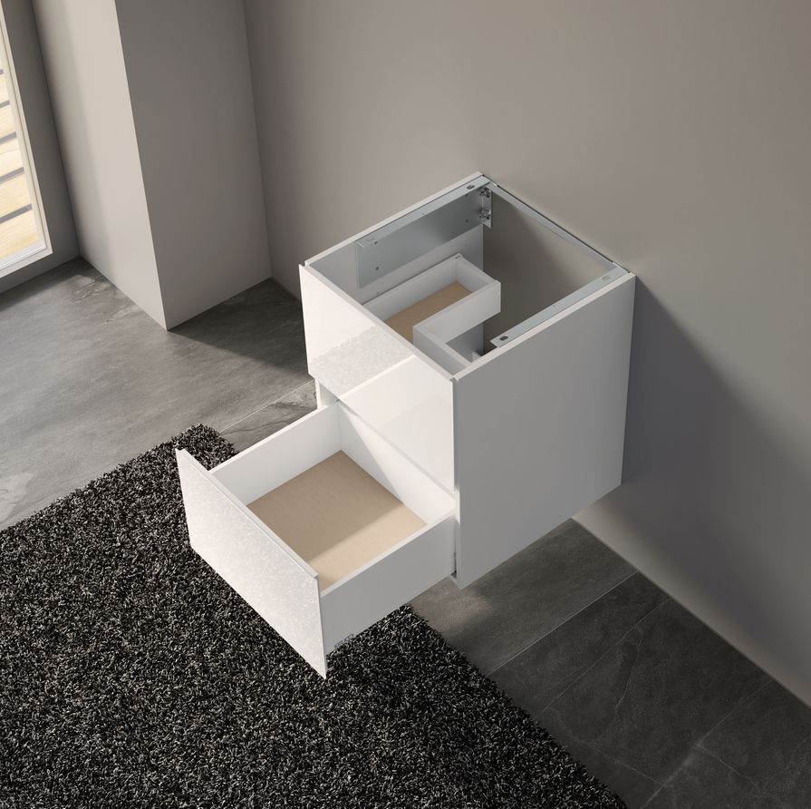 Тумба подвесная под раковину KEUCO PLAN 32943 300000 490 мм х 500 мм, c 2 выдвижными ящиками, белый матовый/белый глянцевый