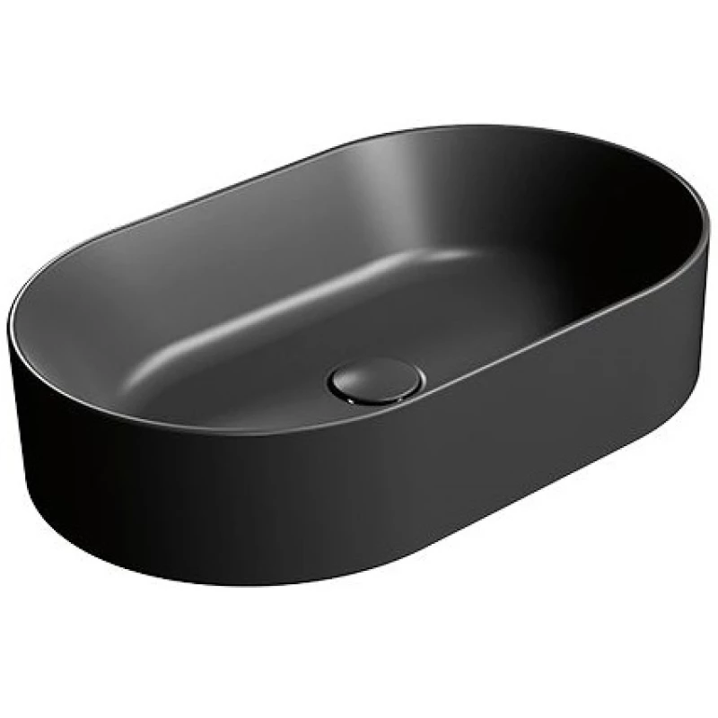 Раковина накладная GSI KUBE X 9458PVC26 600 мм х 370 мм, без отверстия под смеситель, без перелива, с донным клапаном, цвет Чёрный матовый Ardesia