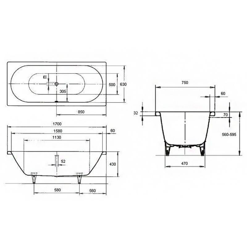 Ванна из сталь-эмали Kaldewei Classic Duo Mod 107 2907.0001.3001 1700 х 750 мм с покрытием Perl-Effekt