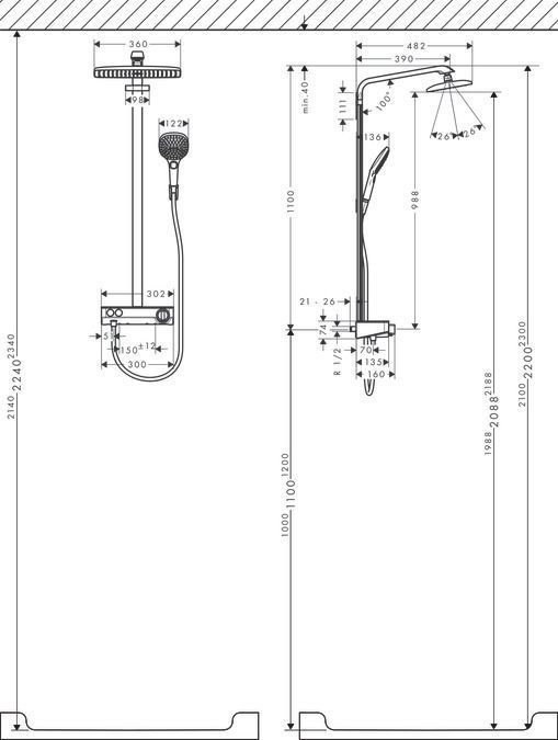 Душевой комплект Hansgrohe Raindance E Showerpipe 360 1jet ShowerTablet Select 300 27288000 с термостатом хром