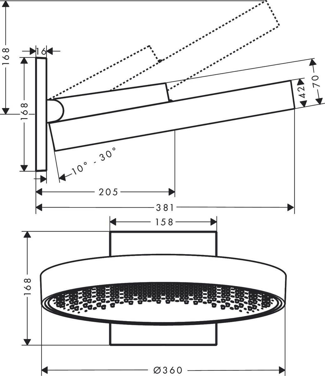 Верхний душ Hansgrohe Rainfinity 360 1jet 26230000 с настенным кронштейном, хром