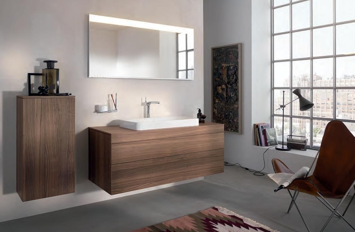 Шкаф средний подвесной KEUCO EDITION 400 31725 450001 петли слева, 2 стеклянные полки, корпус/фасад структурный лак, кашемир