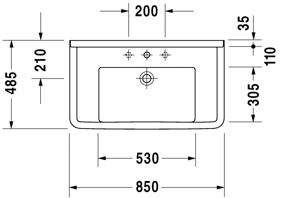 Раковина встраиваемая сверху Duravit Starck 3 03048000001 с отверстием под смеситель, с покрытием WonderGliss,  белая