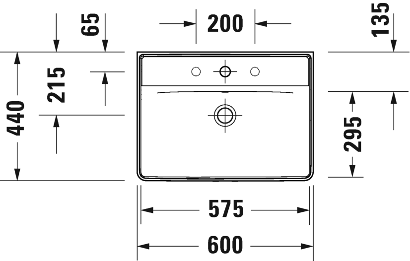 Раковина подвесная Duravit D-Neo 2366600000 600 мм х 440 мм, с переливом, с отверстием под смеситель, белая