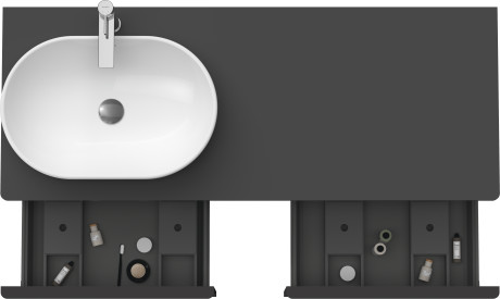 Тумба подвесная под раковину слева DURAVIT D-Neo DE4950L4949 1400 мм х 550 мм, с 2 выдвижными ящиками и открытой полкой, графит матовый